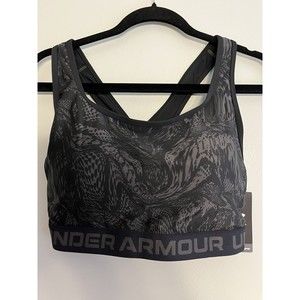 NWT -Under Armour Mid Crossback Black Gray Sports Bra Women’s Size 2X 42DD/42DDD